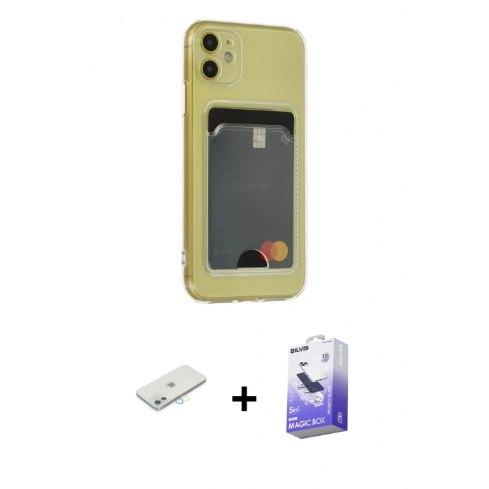 MARSİLYAN™- iPhone 11 Kılıf Doruk Klasik Koleksiyonu - Siyah Bilvis 5in1 5D Magic Hayalet Cam Ekran Koruyucu + Renkli Kamera Lens Koruma Cam - SI