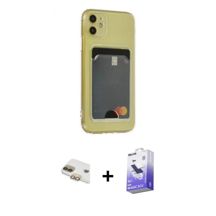 MARSİLYAN™- iPhone 11 Kılıf Doruk Klasik Koleksiyonu - Siyah Bilvis 5in1 5D Magic Hayalet Cam Ekran Koruyucu + Pers Alüminyum Kamera Lens - GD
