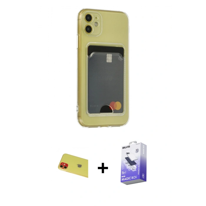 MARSİLYAN™- iPhone 11 Kılıf Doruk Klasik Koleksiyonu - Siyah Bilvis 5in1 5D Magic Hayalet Cam Ekran Koruyucu + Rainbow Kamera Lens Koruma Cam - KI