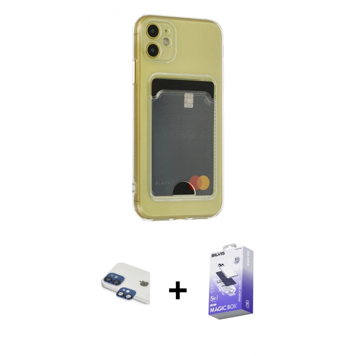 MARSİLYAN™- iPhone 11 Kılıf Doruk Klasik Koleksiyonu - Siyah Bilvis 5in1 5D Magic Hayalet Cam Ekran Koruyucu + Pers Alüminyum Kamera Lens - LT