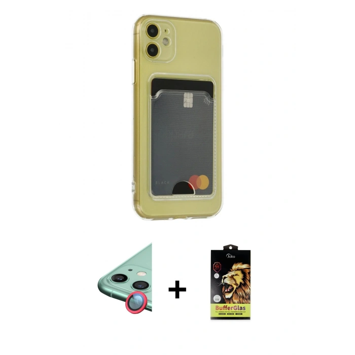 MARSİLYAN™- iPhone 11 Kılıf Doruk Klasik Koleksiyonu - Siyah Buffer Cam Ekran Koruyucu + Raze Metal Kamera Lens - KI