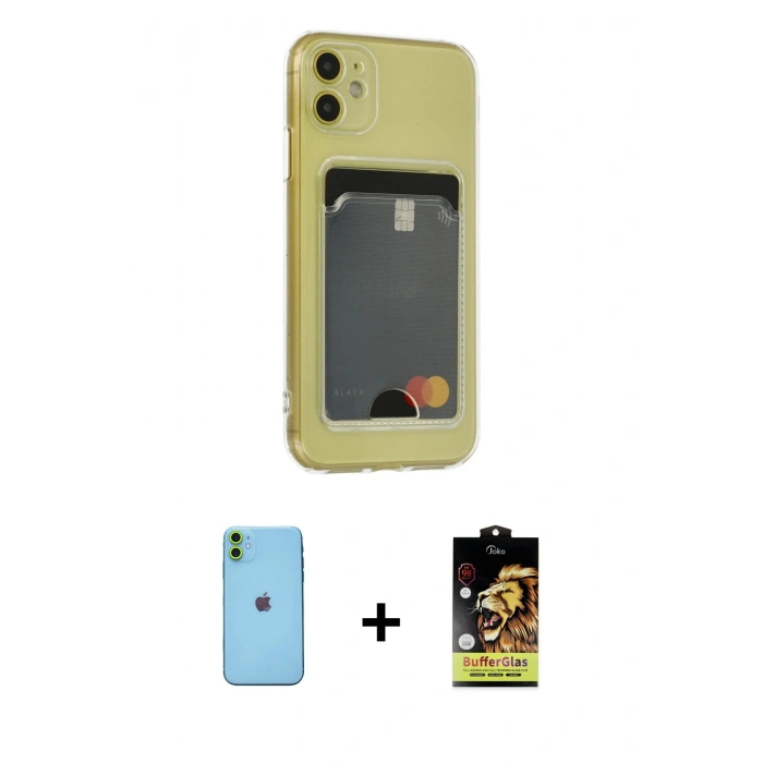 MARSİLYAN™- iPhone 11 Kılıf Doruk Klasik Koleksiyonu - Siyah Buffer Cam Ekran Koruyucu + Neon Fosforlu Kamera Lens - YL