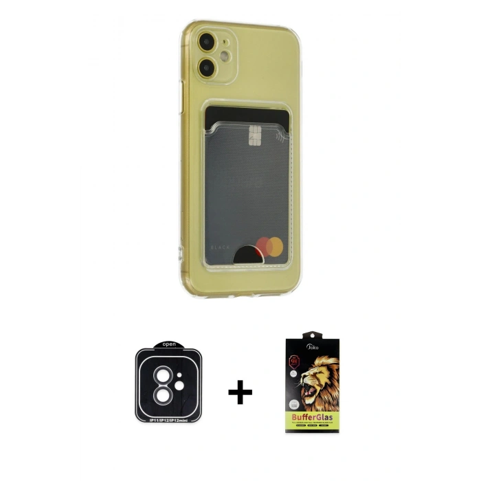 MARSİLYAN™- iPhone 11 Kılıf Doruk Klasik Koleksiyonu - Siyah Buffer Cam Ekran Koruyucu + PVD Metal Kamera Lens - SH