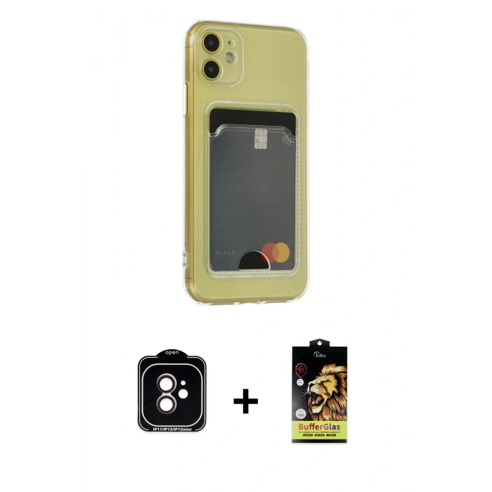 MARSİLYAN™- iPhone 11 Kılıf Doruk Klasik Koleksiyonu - Siyah Buffer Cam Ekran Koruyucu + PVD Metal Kamera Lens - TU