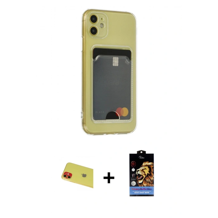 MARSİLYAN™- iPhone 11 Kılıf Doruk Klasik Koleksiyonu - Siyah Buffer Hayalet Cam Ekran Koruyucu + Rainbow Kamera Lens Koruma Cam - KI