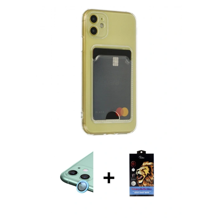 MARSİLYAN™- iPhone 11 Kılıf Doruk Klasik Koleksiyonu - Siyah Buffer Hayalet Cam Ekran Koruyucu + Raze Metal Kamera Lens - MI