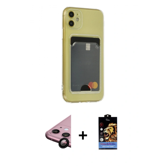 MARSİLYAN™- iPhone 11 Kılıf Doruk Klasik Koleksiyonu - Siyah Buffer Hayalet Cam Ekran Koruyucu + Raze Metal Kamera Lens - SH