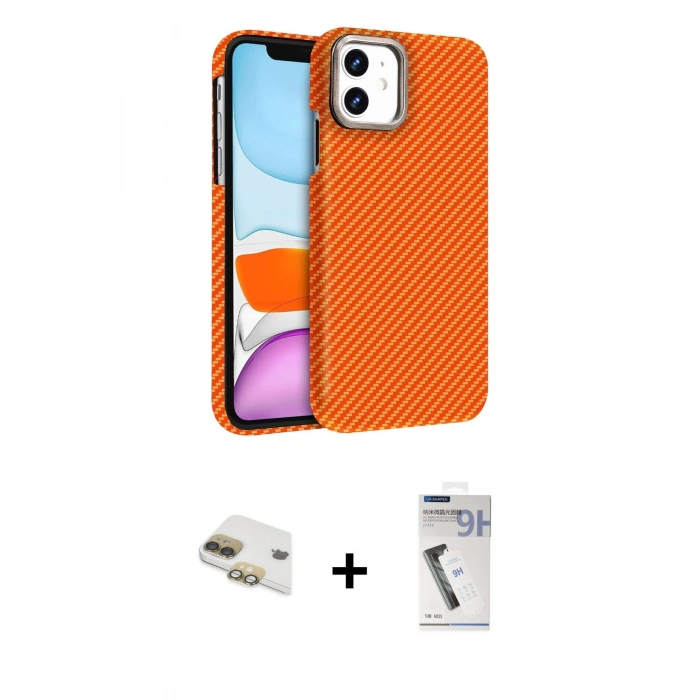 MARSİLYAN™- iPhone 11 Kılıf Doruk Serisi - Şeffaf Uv Polymer Nano Ekran Koruyucu + Pers Alüminyum Kamera Lens - GD