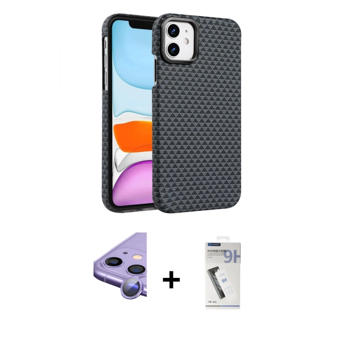 MARSİLYAN™- iPhone 11 Kılıf Doruk Serisi - Şeffaf Uv Polymer Nano Ekran Koruyucu + Raze Metal Kamera Lens - MR