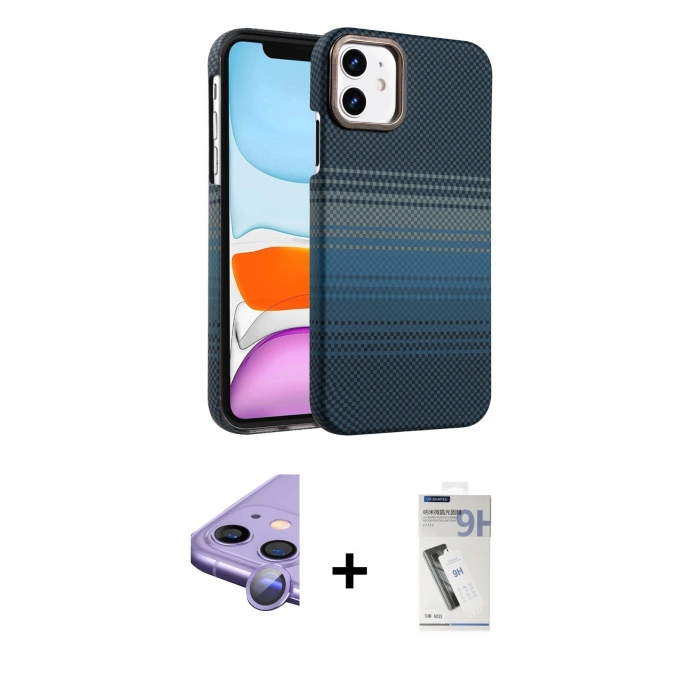 MARSİLYAN™- iPhone 11 Kılıf Doruk Serisi - Şeffaf Uv Polymer Nano Ekran Koruyucu + Raze Metal Kamera Lens - MR