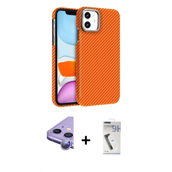 MARSİLYAN™- iPhone 11 Kılıf Doruk Serisi - Şeffaf Uv Polymer Nano Ekran Koruyucu + Raze Metal Kamera Lens - MR