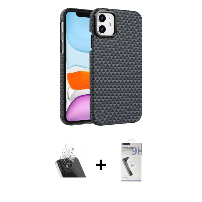 MARSİLYAN™- iPhone 11 Kılıf Doruk Serisi - Şeffaf Uv Polymer Nano Ekran Koruyucu + Kamera Lens Koruma Cam - SF
