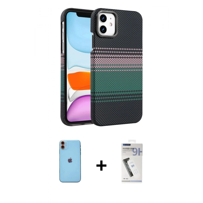 MARSİLYAN™- iPhone 11 Kılıf Doruk Serisi - Şeffaf Uv Polymer Nano Ekran Koruyucu + Neon Fosforlu Kamera Lens - TU