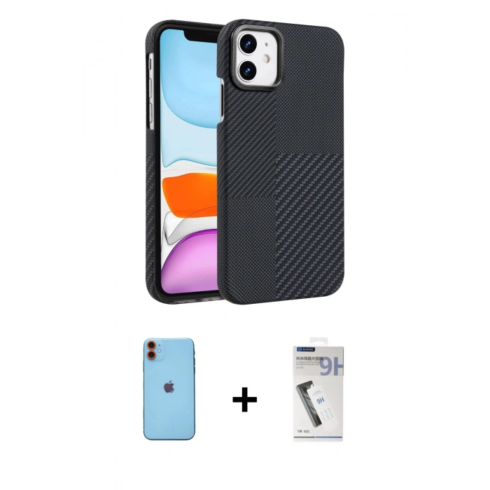 MARSİLYAN™- iPhone 11 Kılıf Doruk Serisi - Şeffaf Uv Polymer Nano Ekran Koruyucu + Neon Fosforlu Kamera Lens - TU