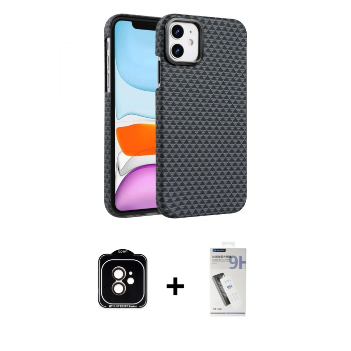 MARSİLYAN™- iPhone 11 Kılıf Doruk Serisi - Şeffaf Uv Polymer Nano Ekran Koruyucu + PVD Metal Kamera Lens - TU