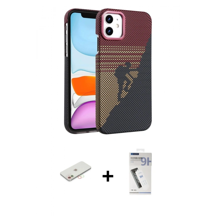 MARSİLYAN™- iPhone 11 Kılıf Doruk Serisi - Şeffaf Uv Polymer Nano Ekran Koruyucu + Renkli Kamera Lens Koruma Cam - YL