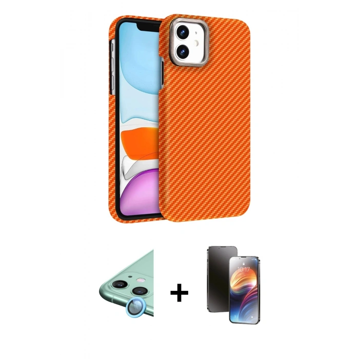 MARSİLYAN™- iPhone 11 Kılıf Doruk Serisi - Siyah 3D Antistatik Mat Seramik Nano Ekran Koruyucu + Raze Metal Kamera Lens - MI