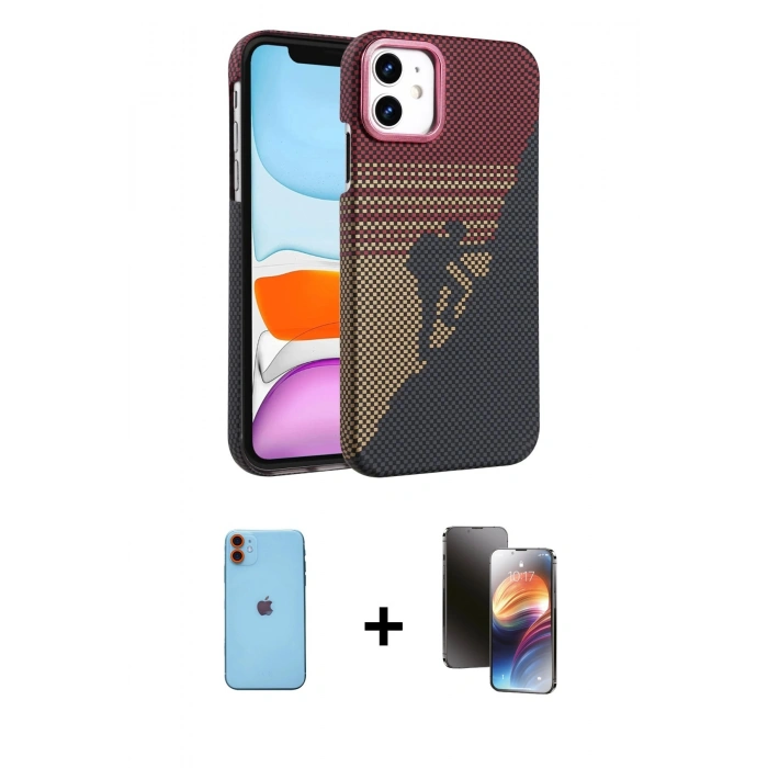 MARSİLYAN™- iPhone 11 Kılıf Doruk Serisi - Siyah 3D Antistatik Mat Seramik Nano Ekran Koruyucu + Neon Fosforlu Kamera Lens - TU