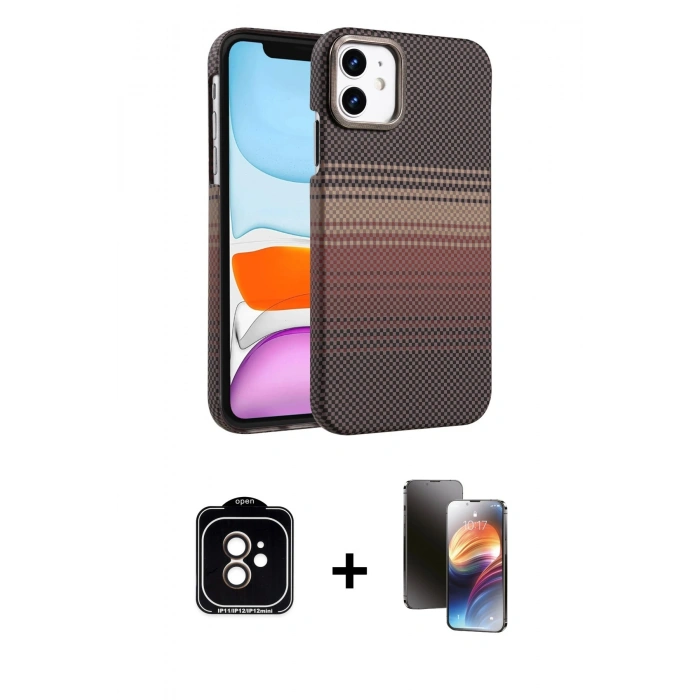 MARSİLYAN™- iPhone 11 Kılıf Doruk Serisi - Siyah 3D Antistatik Mat Seramik Nano Ekran Koruyucu + PVD Metal Kamera Lens - TU