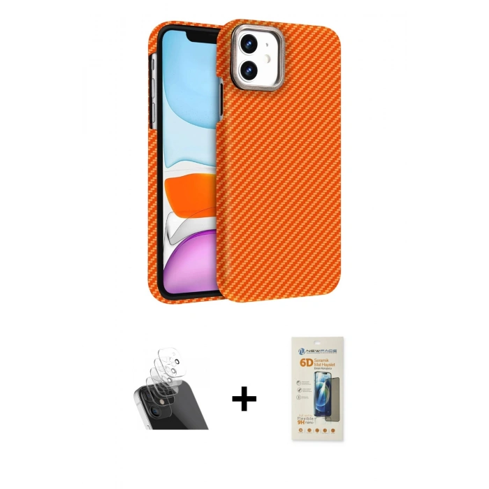 MARSİLYAN™- iPhone 11 Kılıf Doruk Serisi - Siyah 6D Mat Seramik Hayalet Nano Ekran Koruyucu + Şeffaf Kamera Lens Koruma Cam