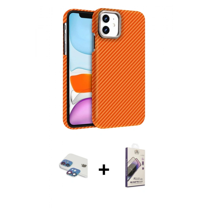 MARSİLYAN™- iPhone 11 Kılıf Doruk Serisi - Siyah Bilvis 3D Mat Cam Ekran Koruyucu + Pers Alüminyum Kamera Lens - GI