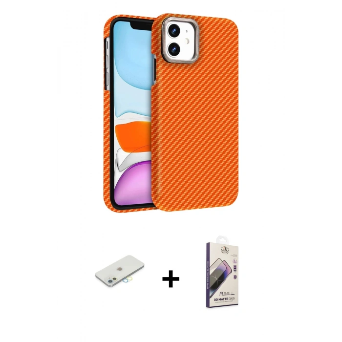 MARSİLYAN™- iPhone 11 Kılıf Doruk Serisi - Siyah Bilvis 3D Mat Cam Ekran Koruyucu + Renkli Kamera Lens Koruma Cam - SI