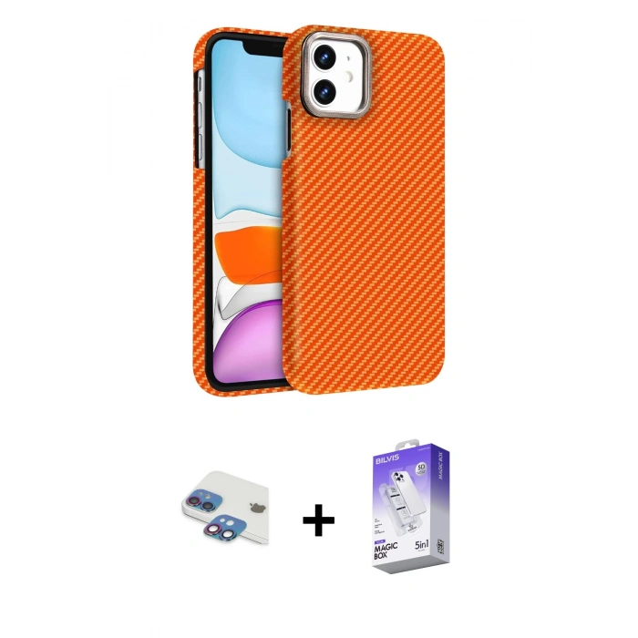 MARSİLYAN™- iPhone 11 Kılıf Doruk Serisi - Siyah Bilvis 5in1 3D Magic Cam Ekran Koruyucu + Pers Alüminyum Kamera Lens - GI