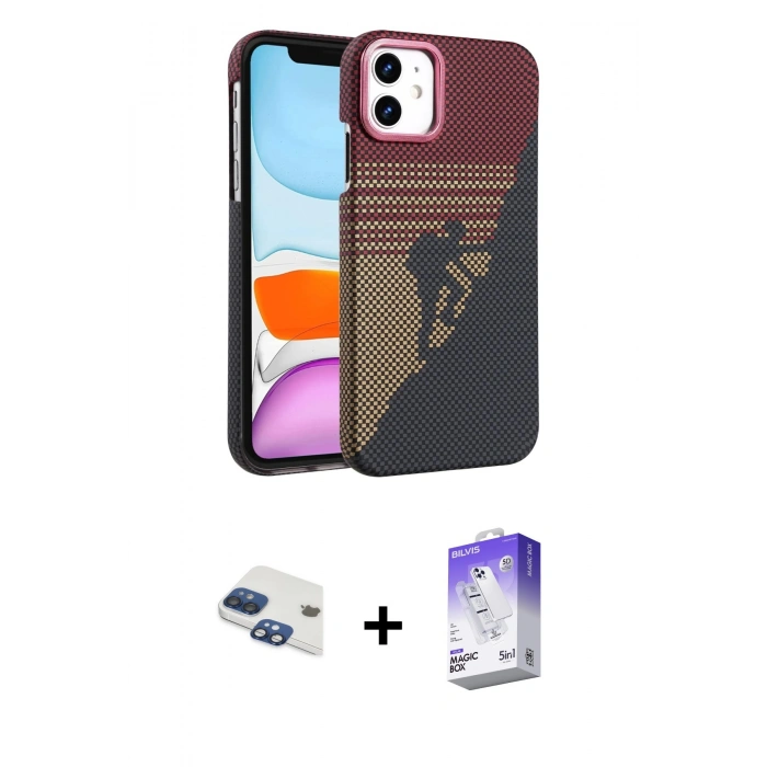 MARSİLYAN™- iPhone 11 Kılıf Doruk Serisi - Siyah Bilvis 5in1 3D Magic Cam Ekran Koruyucu + Pers Alüminyum Kamera Lens - LT