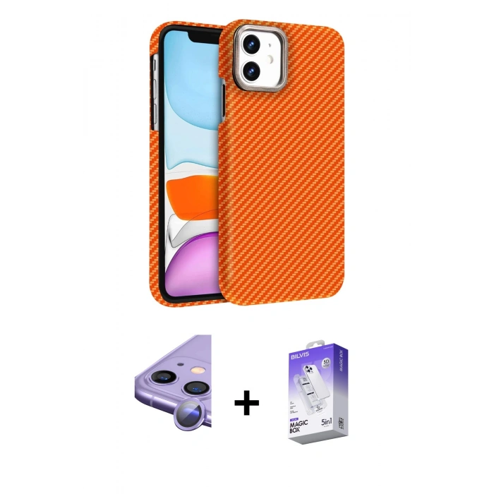 MARSİLYAN™- iPhone 11 Kılıf Doruk Serisi - Siyah Bilvis 5in1 3D Magic Cam Ekran Koruyucu + Raze Metal Kamera Lens - MR