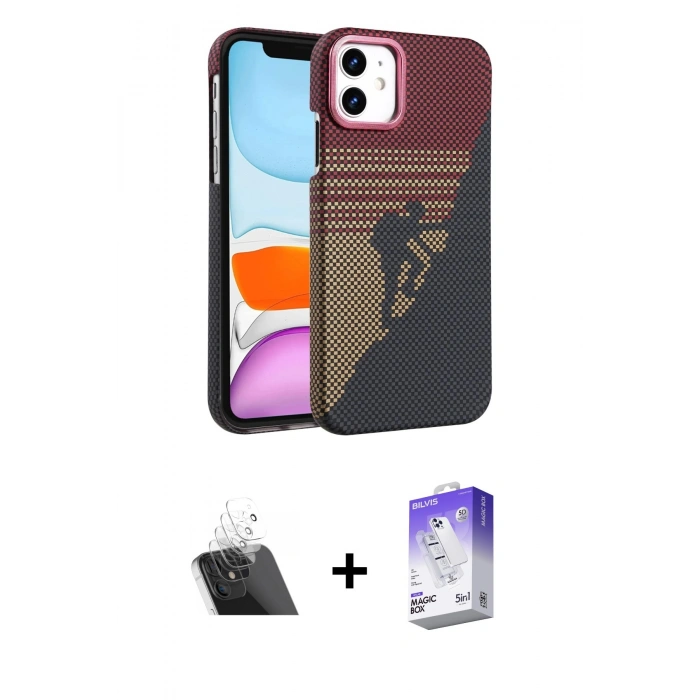 MARSİLYAN™- iPhone 11 Kılıf Doruk Serisi - Siyah Bilvis 5in1 3D Magic Cam Ekran Koruyucu + Kamera Lens Koruma Cam - SF