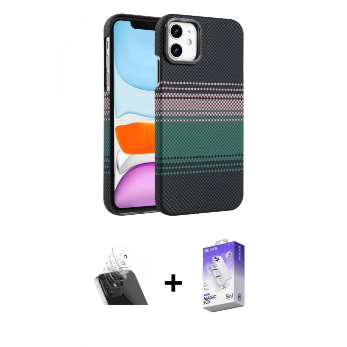 MARSİLYAN™- iPhone 11 Kılıf Doruk Serisi - Siyah Bilvis 5in1 3D Magic Cam Ekran Koruyucu + Kamera Lens Koruma Cam - SF