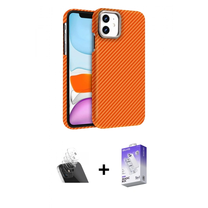 MARSİLYAN™- iPhone 11 Kılıf Doruk Serisi - Siyah Bilvis 5in1 3D Magic Cam Ekran Koruyucu + Kamera Lens Koruma Cam - SF
