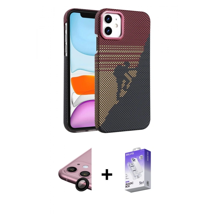 MARSİLYAN™- iPhone 11 Kılıf Doruk Serisi - Siyah Bilvis 5in1 3D Magic Cam Ekran Koruyucu + Raze Metal Kamera Lens - SH