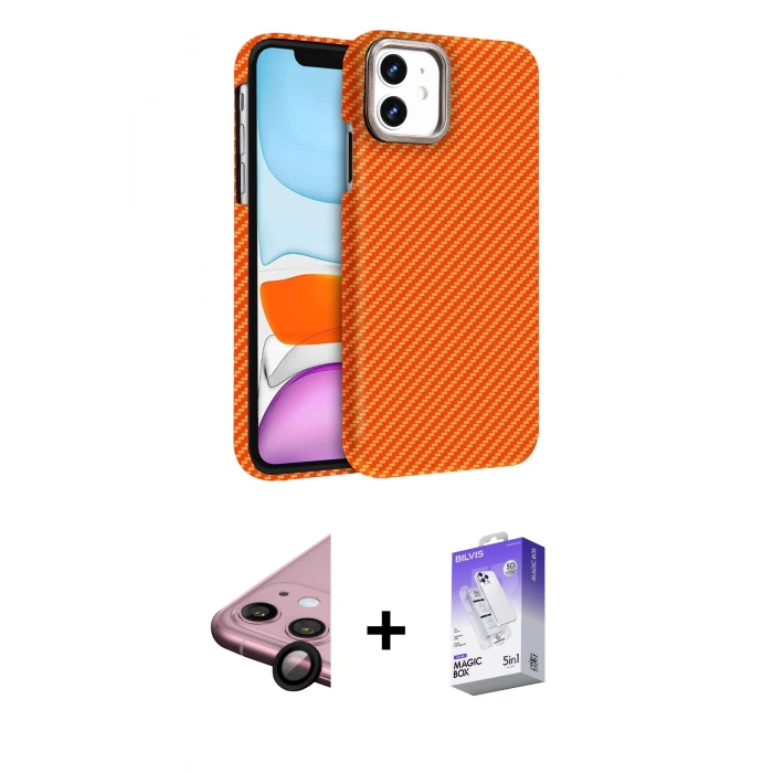 MARSİLYAN™- iPhone 11 Kılıf Doruk Serisi - Siyah Bilvis 5in1 3D Magic Cam Ekran Koruyucu + Raze Metal Kamera Lens - SH
