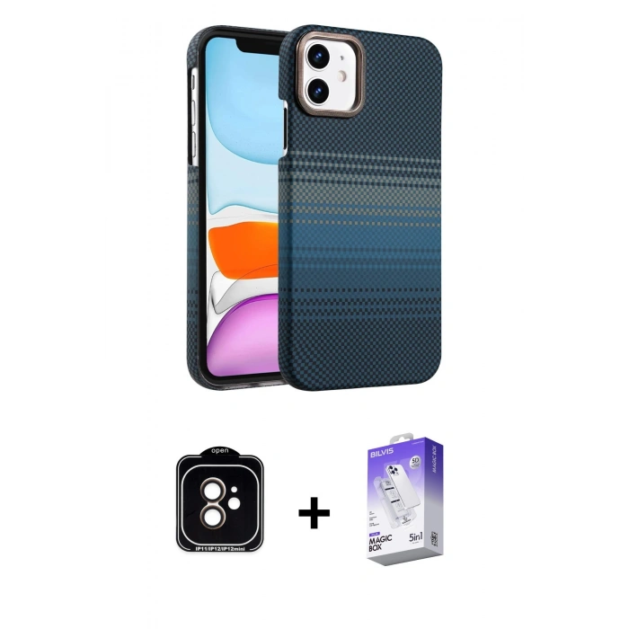 MARSİLYAN™- iPhone 11 Kılıf Doruk Serisi - Siyah Bilvis 5in1 3D Magic Cam Ekran Koruyucu + PVD Metal Kamera Lens - TU