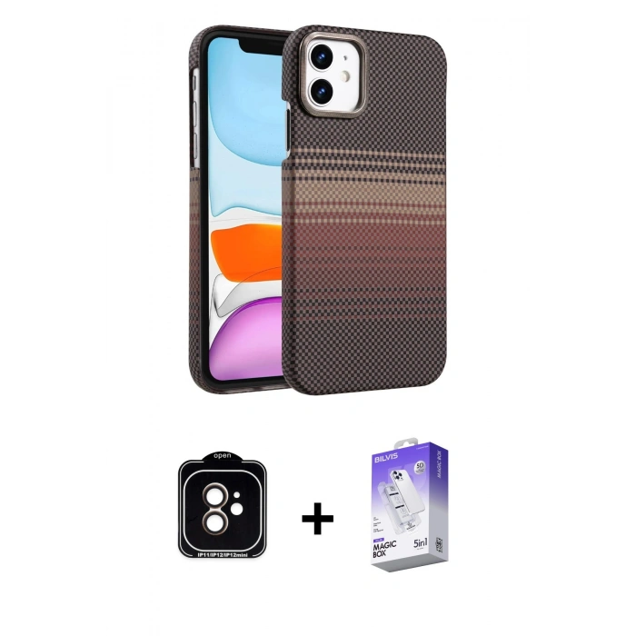 MARSİLYAN™- iPhone 11 Kılıf Doruk Serisi - Siyah Bilvis 5in1 3D Magic Cam Ekran Koruyucu + PVD Metal Kamera Lens - TU