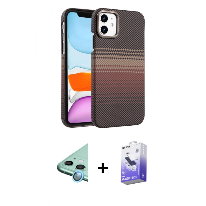 MARSİLYAN™- iPhone 11 Kılıf Doruk Serisi - Siyah Bilvis 5in1 5D Magic Hayalet Cam Ekran Koruyucu + Raze Metal Kamera Lens - MI