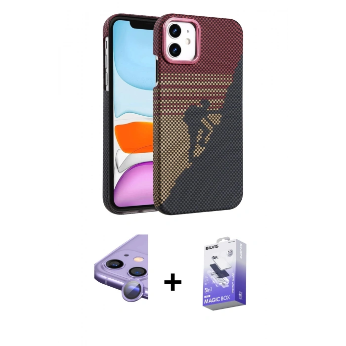 MARSİLYAN™- iPhone 11 Kılıf Doruk Serisi - Siyah Bilvis 5in1 5D Magic Hayalet Cam Ekran Koruyucu + Raze Metal Kamera Lens - MR
