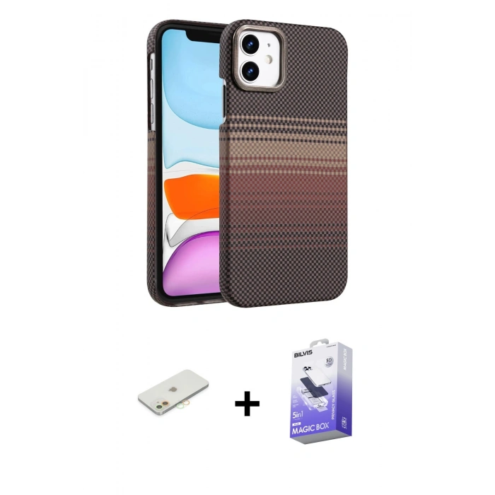MARSİLYAN™- iPhone 11 Kılıf Doruk Serisi - Siyah Bilvis 5in1 5D Magic Hayalet Cam Ekran Koruyucu + Renkli Kamera Lens Koruma Cam - TU