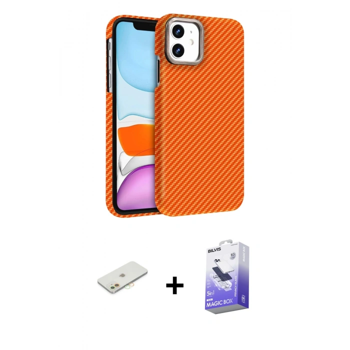 MARSİLYAN™- iPhone 11 Kılıf Doruk Serisi - Siyah Bilvis 5in1 5D Magic Hayalet Cam Ekran Koruyucu + Renkli Kamera Lens Koruma Cam - TU