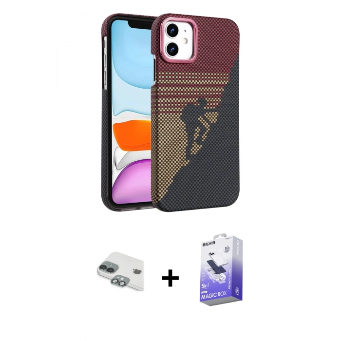 MARSİLYAN™- iPhone 11 Kılıf Doruk Serisi - Siyah Bilvis 5in1 5D Magic Hayalet Cam Ekran Koruyucu + Pers Alüminyum Kamera Lens - YL