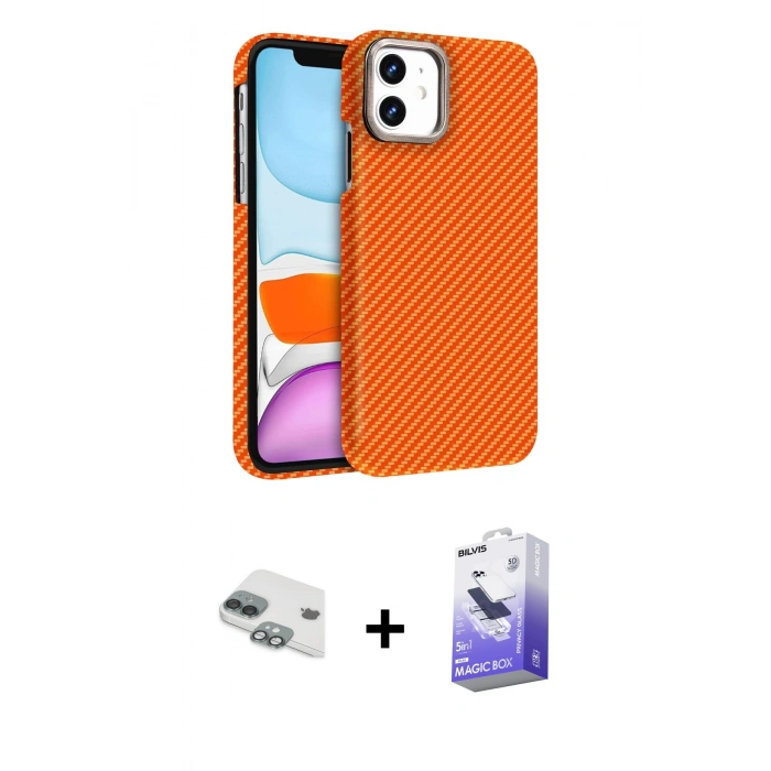 MARSİLYAN™- iPhone 11 Kılıf Doruk Serisi - Siyah Bilvis 5in1 5D Magic Hayalet Cam Ekran Koruyucu + Pers Alüminyum Kamera Lens - YL