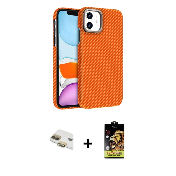 MARSİLYAN™- iPhone 11 Kılıf Doruk Serisi - Siyah Buffer Cam Ekran Koruyucu + Pers Alüminyum Kamera Lens - GD