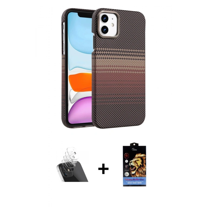 MARSİLYAN™- iPhone 11 Kılıf Doruk Serisi - Siyah Buffer Hayalet Cam Ekran Koruyucu + Kamera Lens Koruma Cam - SF
