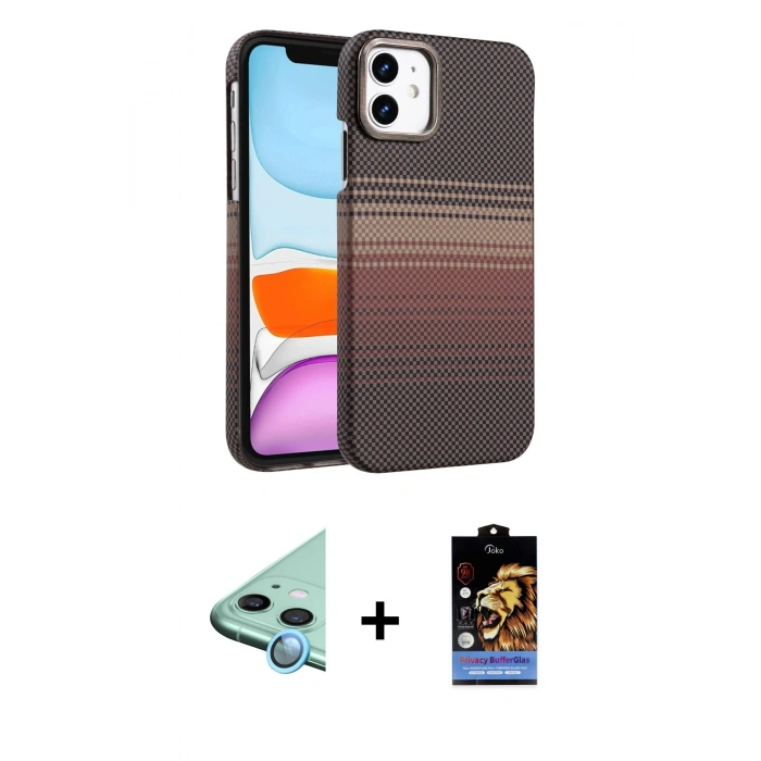 MARSİLYAN™- iPhone 11 Kılıf Doruk Serisi - Siyah Buffer Hayalet Cam Ekran Koruyucu + Raze Metal Kamera Lens - MI
