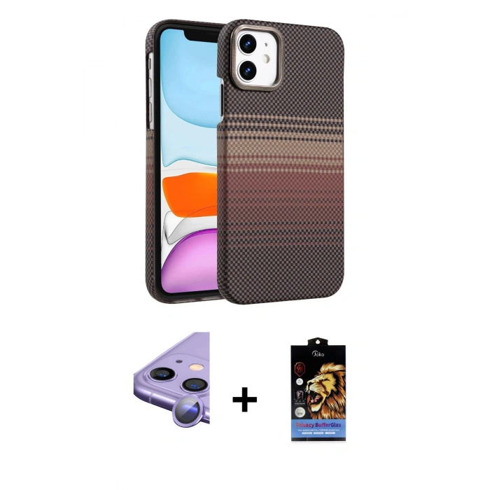 MARSİLYAN™- iPhone 11 Kılıf Doruk Serisi - Siyah Buffer Hayalet Cam Ekran Koruyucu + Raze Metal Kamera Lens - MR