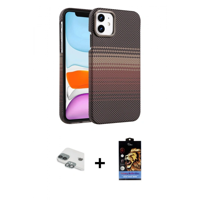 MARSİLYAN™- iPhone 11 Kılıf Doruk Serisi - Siyah Buffer Hayalet Cam Ekran Koruyucu + Pers Alüminyum Kamera Lens - YL