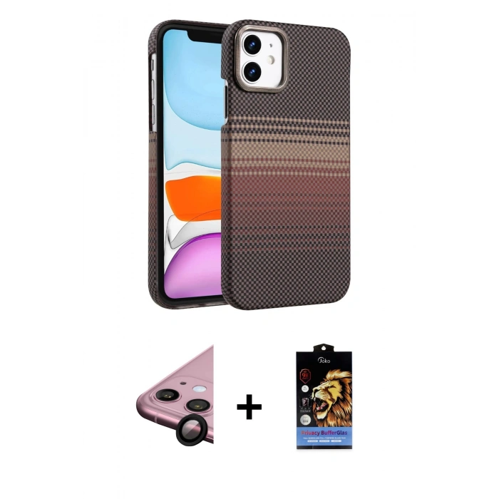 MARSİLYAN™- iPhone 11 Kılıf Doruk Serisi - Siyah Buffer Hayalet Cam Ekran Koruyucu + Raze Metal Kamera Lens - SH