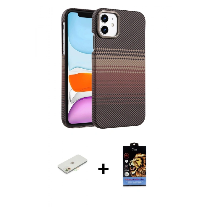 MARSİLYAN™- iPhone 11 Kılıf Doruk Serisi - Siyah Buffer Hayalet Cam Ekran Koruyucu + Renkli Kamera Lens Koruma Cam - TU