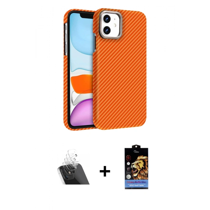 MARSİLYAN™- iPhone 11 Kılıf Doruk Serisi - Siyah Buffer Hayalet Cam Ekran Koruyucu + Şeffaf Kamera Lens Koruma Cam